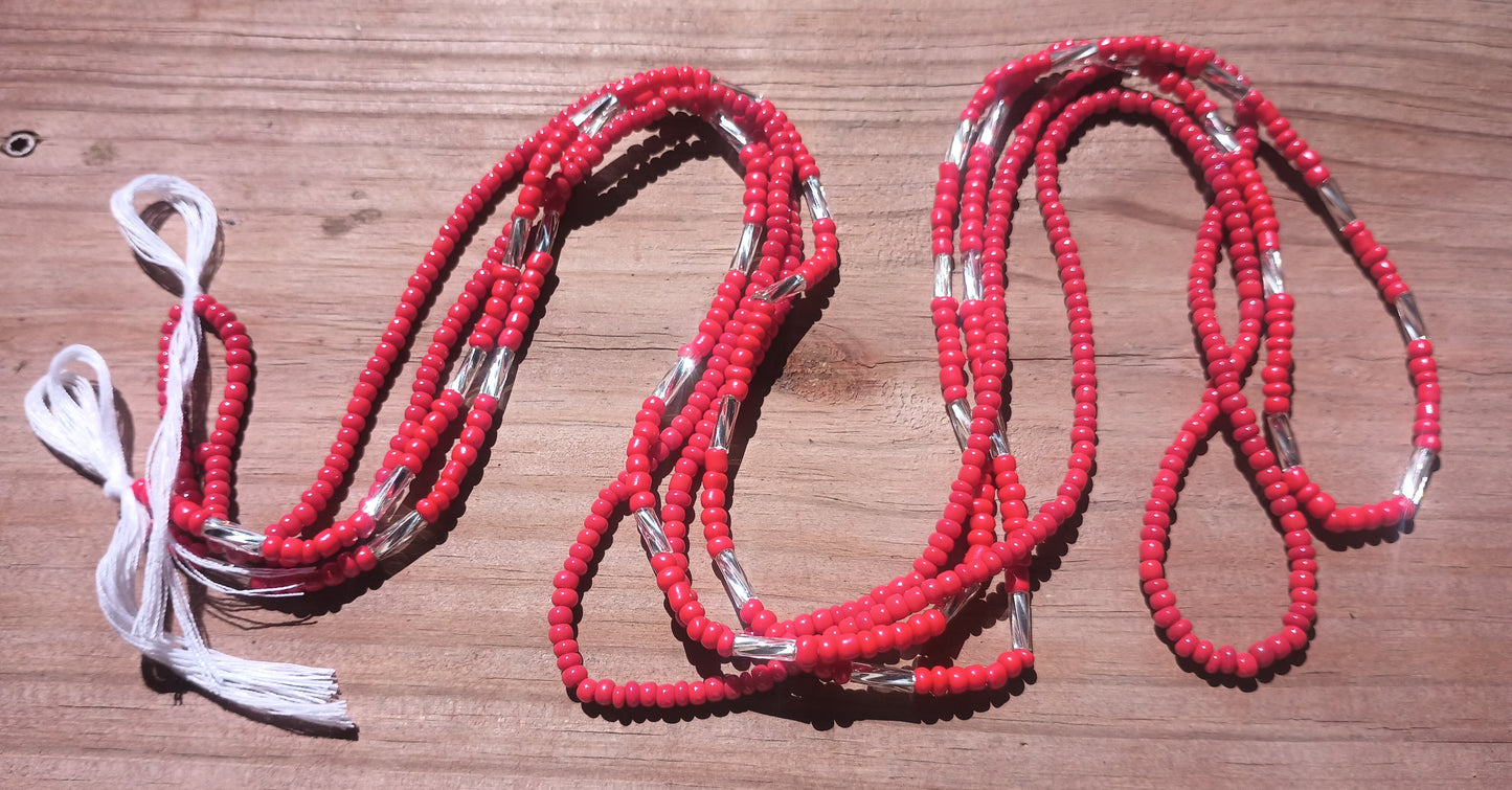 Red Waist Beads Set, Two 42-Inch Tie-On Strands