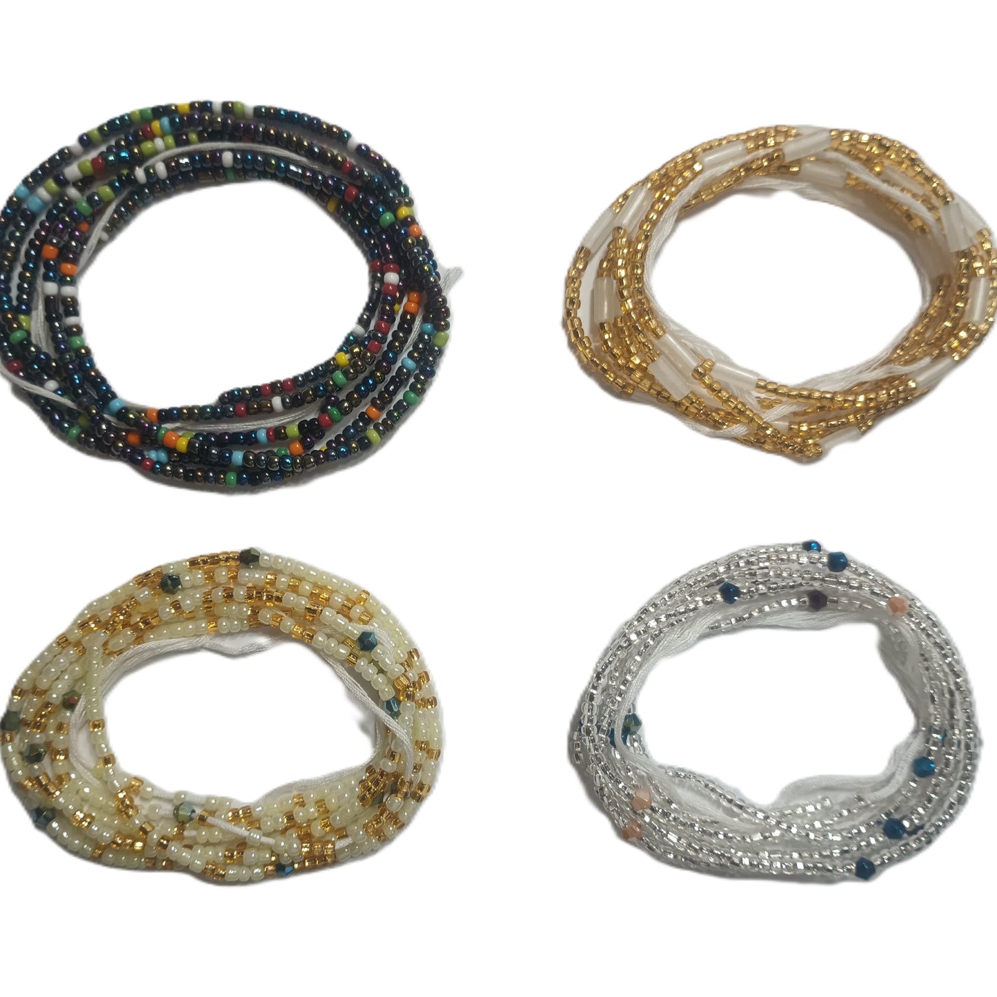 4 Pack Waist Beads Bundle, 15 Colorful Variations (44 Inch Tie-On)