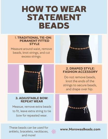 Acrylic Faux-Carved Statement Beads with Gold Accents, Lightweight Versatile Tie-On Adjustable 45-Inch Strands