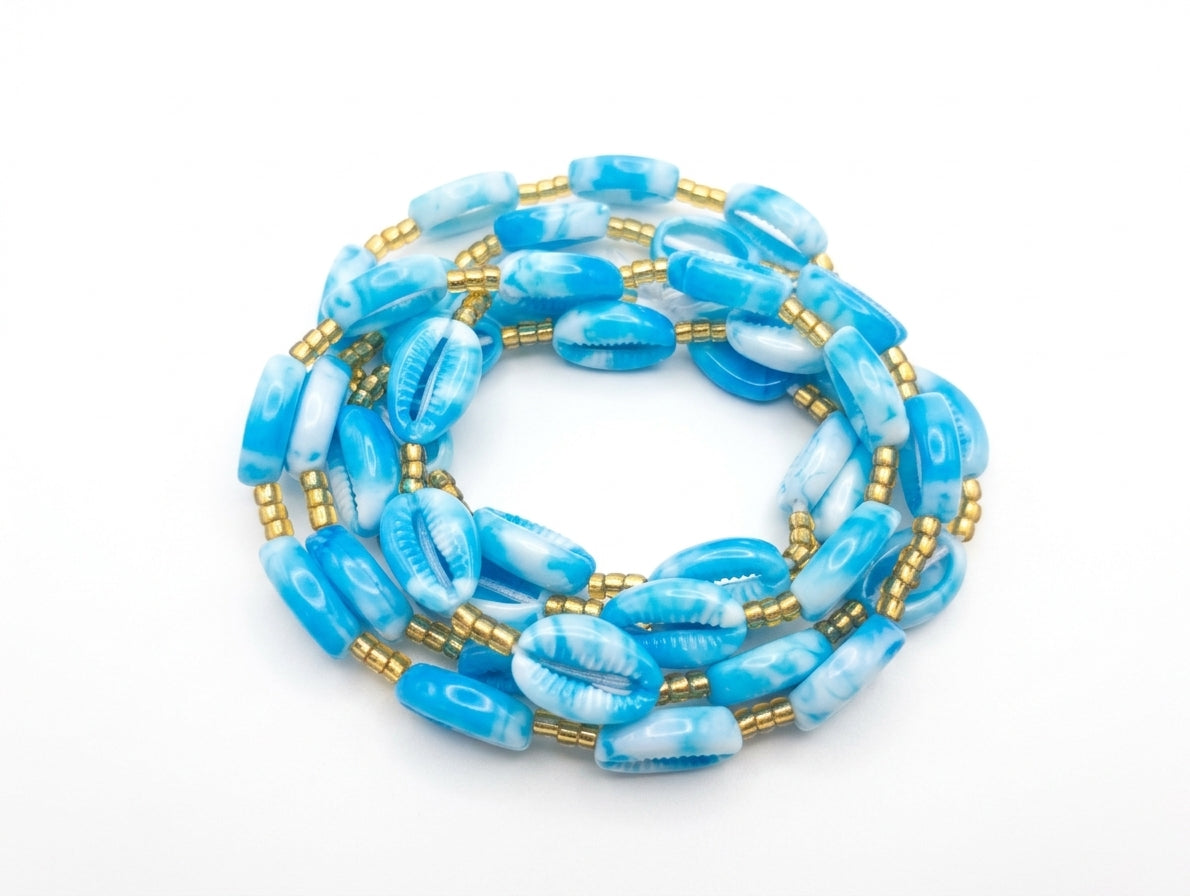 Cowrie Shell Waist Beads with Gold Accents, Lightweight Versatile Tie-On Strands