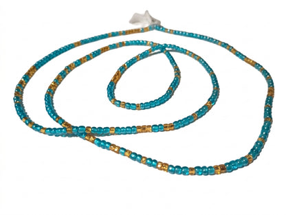Gold & Colorful Authentic Tie-on Glass Waist Beads, 45-Inch Strand