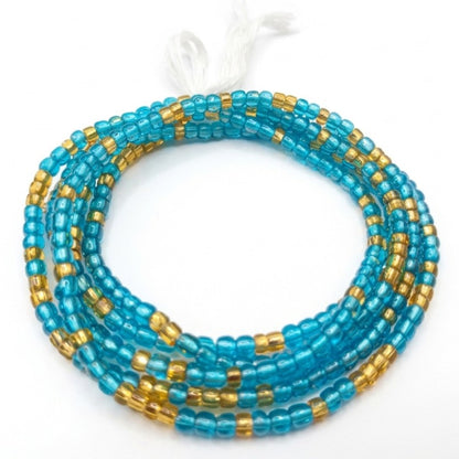 Gold & Colorful Authentic Tie-on Glass Waist Beads, 45-Inch Strand