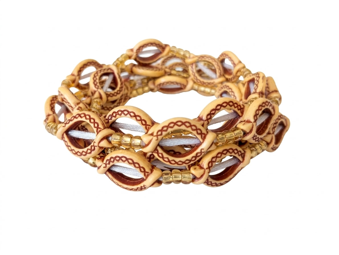 Acrylic Faux-Carved Statement Beads with Gold Accents, Lightweight Versatile Tie-On Adjustable 45-Inch Strands