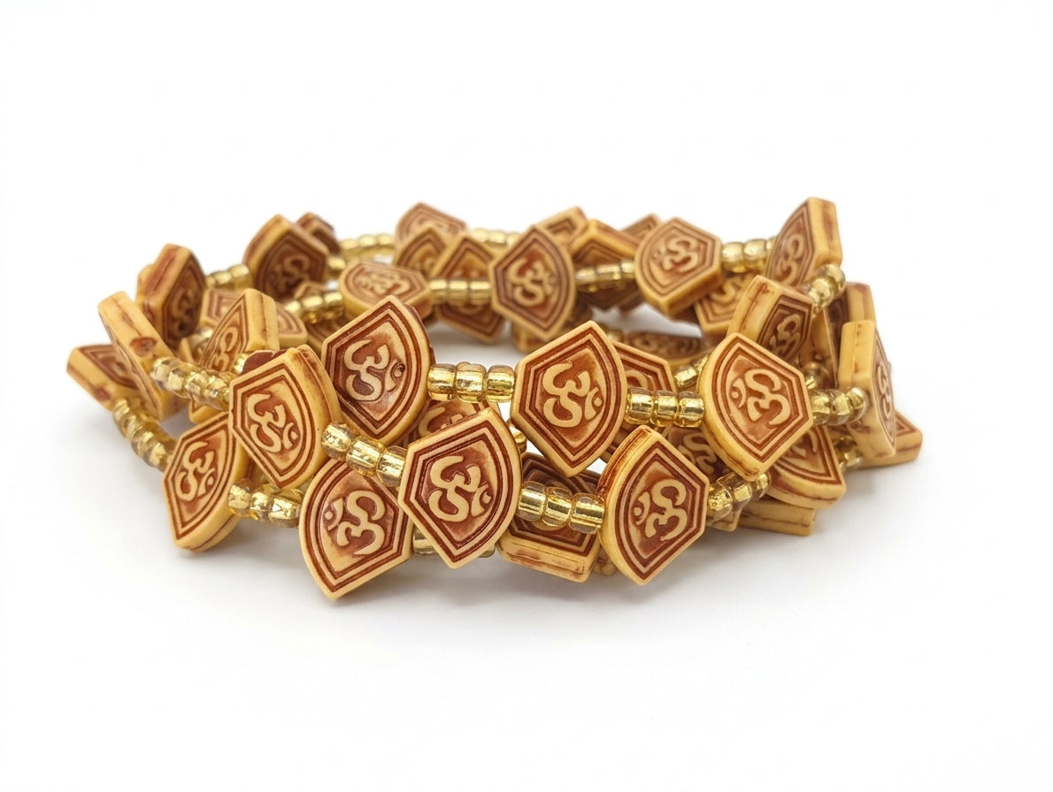 Acrylic Faux-Carved Statement Beads with Gold Accents, Lightweight Versatile Tie-On Adjustable 45-Inch Strands