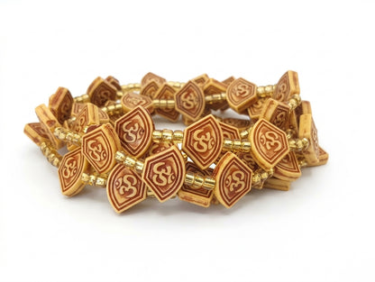 Acrylic Faux-Carved Statement Beads with Gold Accents, Lightweight Versatile Tie-On Adjustable 45-Inch Strands