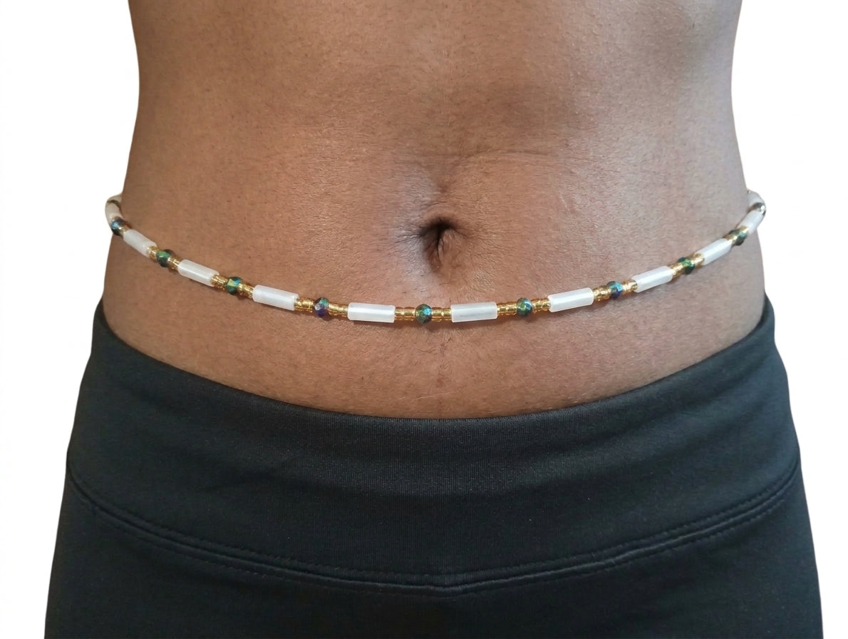 Glow-in-the-Dark Metallic Gold Waist Beads, Traditional Tie-On 45-Inch Strand