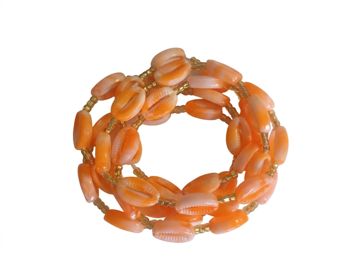Cowrie Shell Waist Beads with Gold Accents, Lightweight Versatile Tie-On Strands