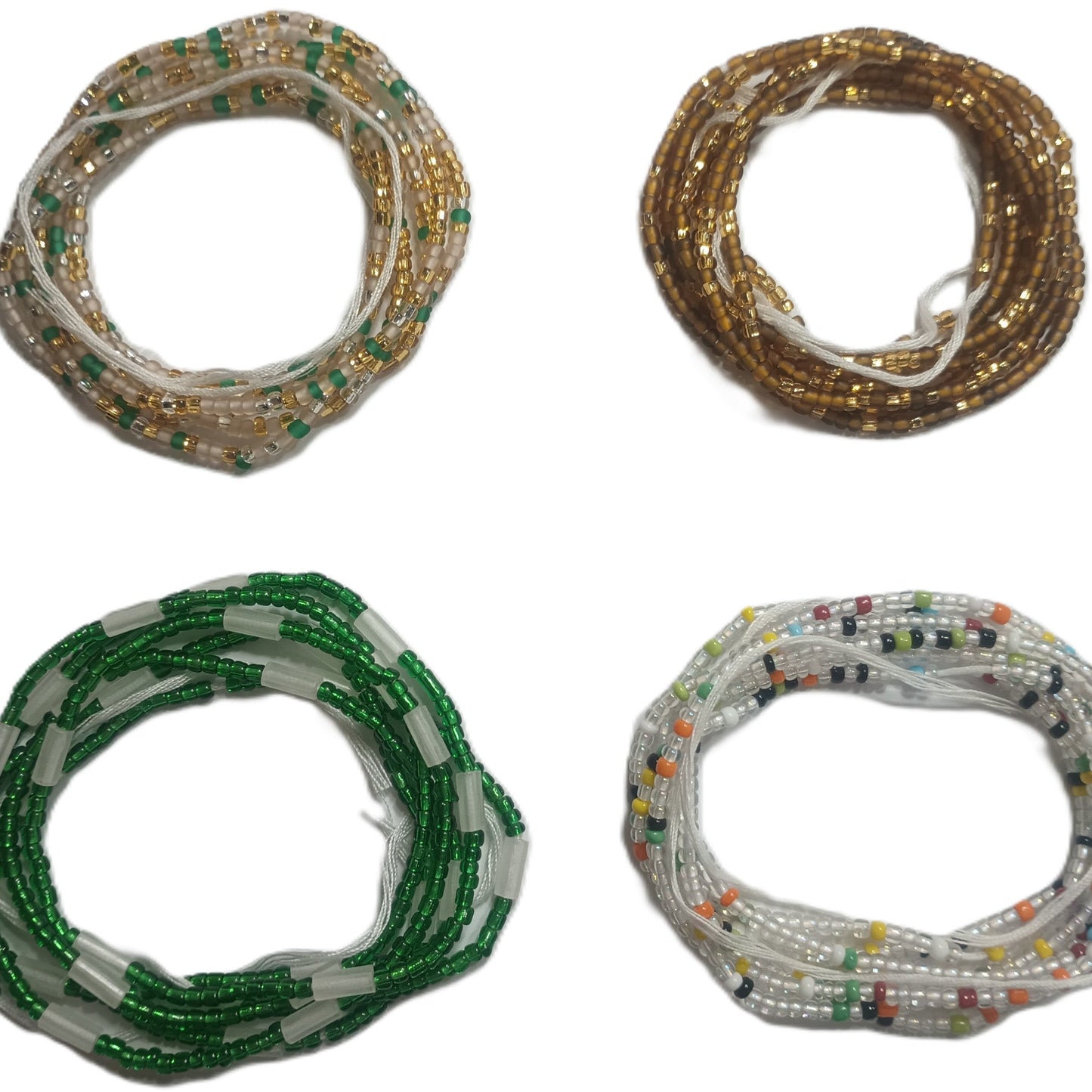 4 Pack Waist Beads Bundle, 15 Colorful Variations (44 Inch Tie-On)