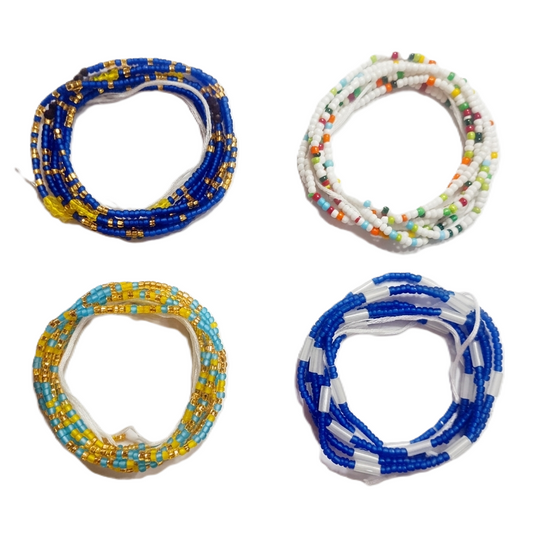 4 Pack Waist Beads Bundle, 15 Colorful Variations (44 Inch Tie-On)