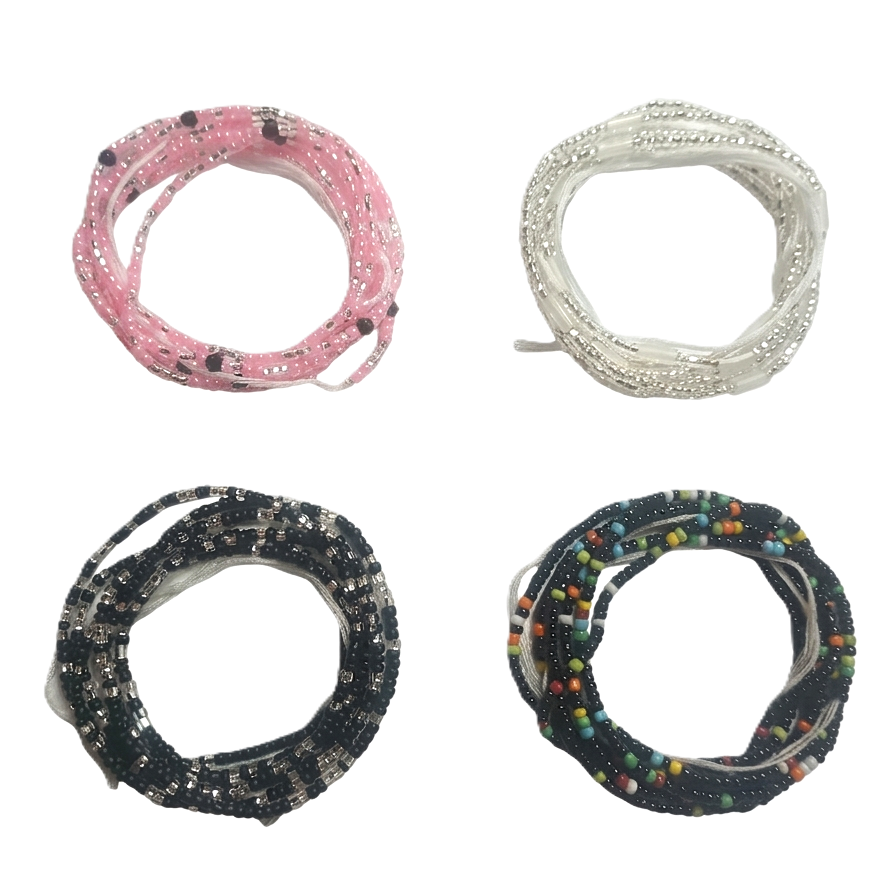 4 Pack Waist Beads Bundle, 15 Colorful Variations (44 Inch Tie-On)
