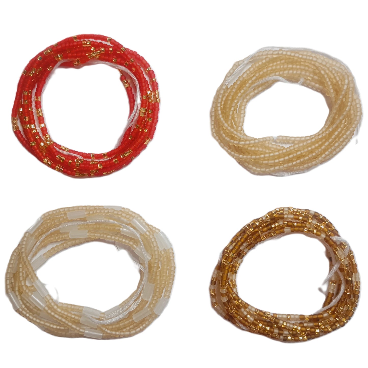 4 Pack Waist Beads Bundle, 15 Colorful Variations (44 Inch Tie-On)