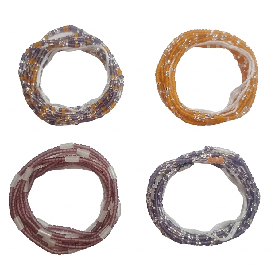 4 Pack Waist Beads Bundle, 15 Colorful Variations (44 Inch Tie-On)