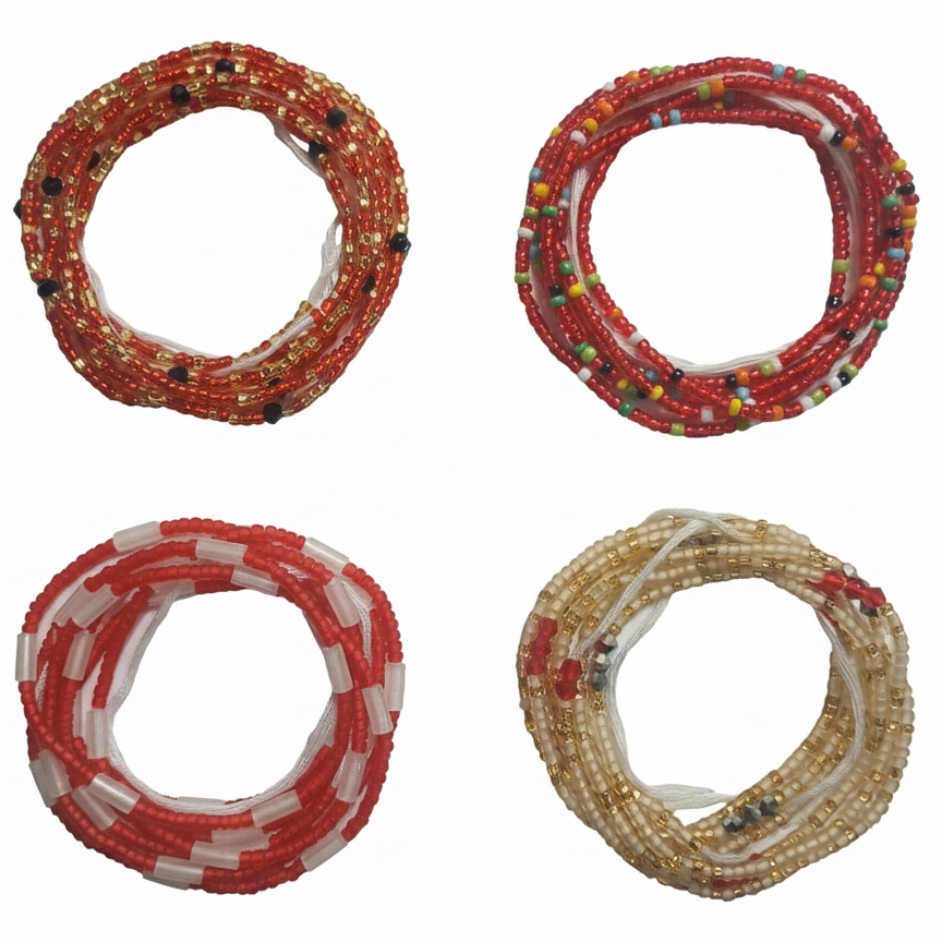 4 Pack Waist Beads Bundle, 15 Colorful Variations (44 Inch Tie-On)