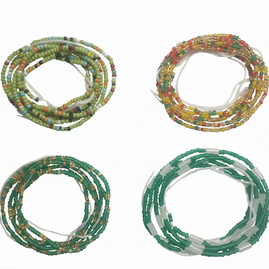 4 Pack Waist Beads Bundle, 15 Colorful Variations (44 Inch Tie-On)
