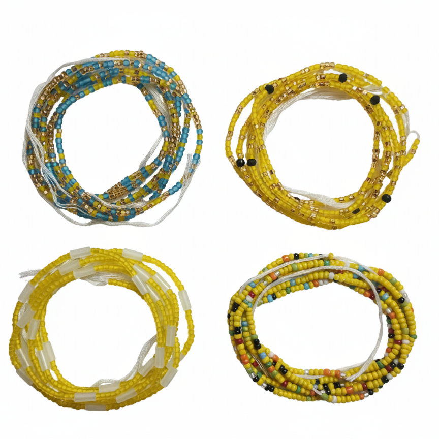 4 Pack Waist Beads Bundle, 15 Colorful Variations (44 Inch Tie-On)