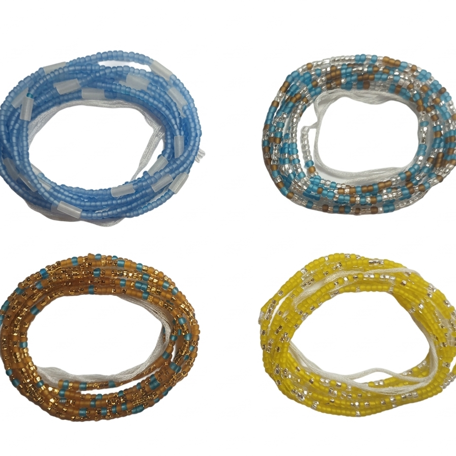 4 Pack Waist Beads Bundle, 15 Colorful Variations (44 Inch Tie-On)