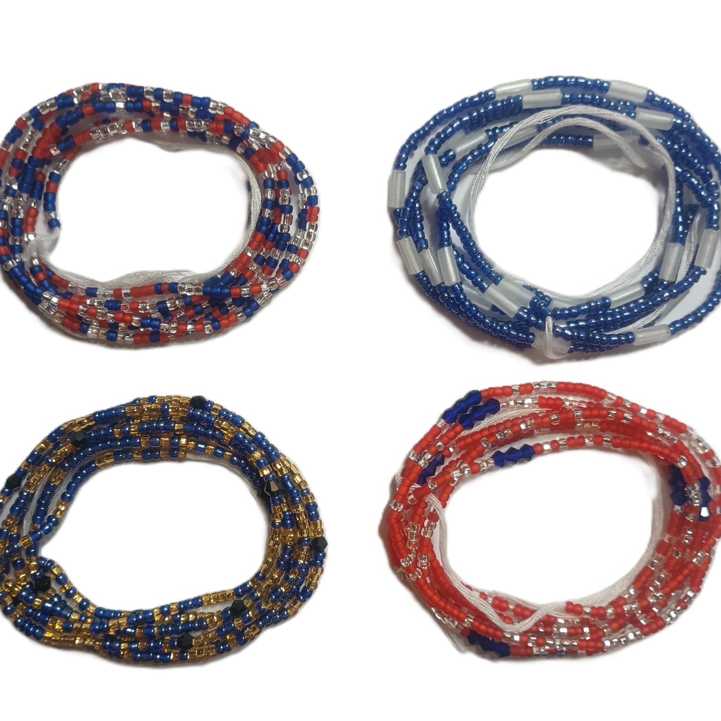 4 Pack Waist Beads Bundle, 15 Colorful Variations (44 Inch Tie-On)