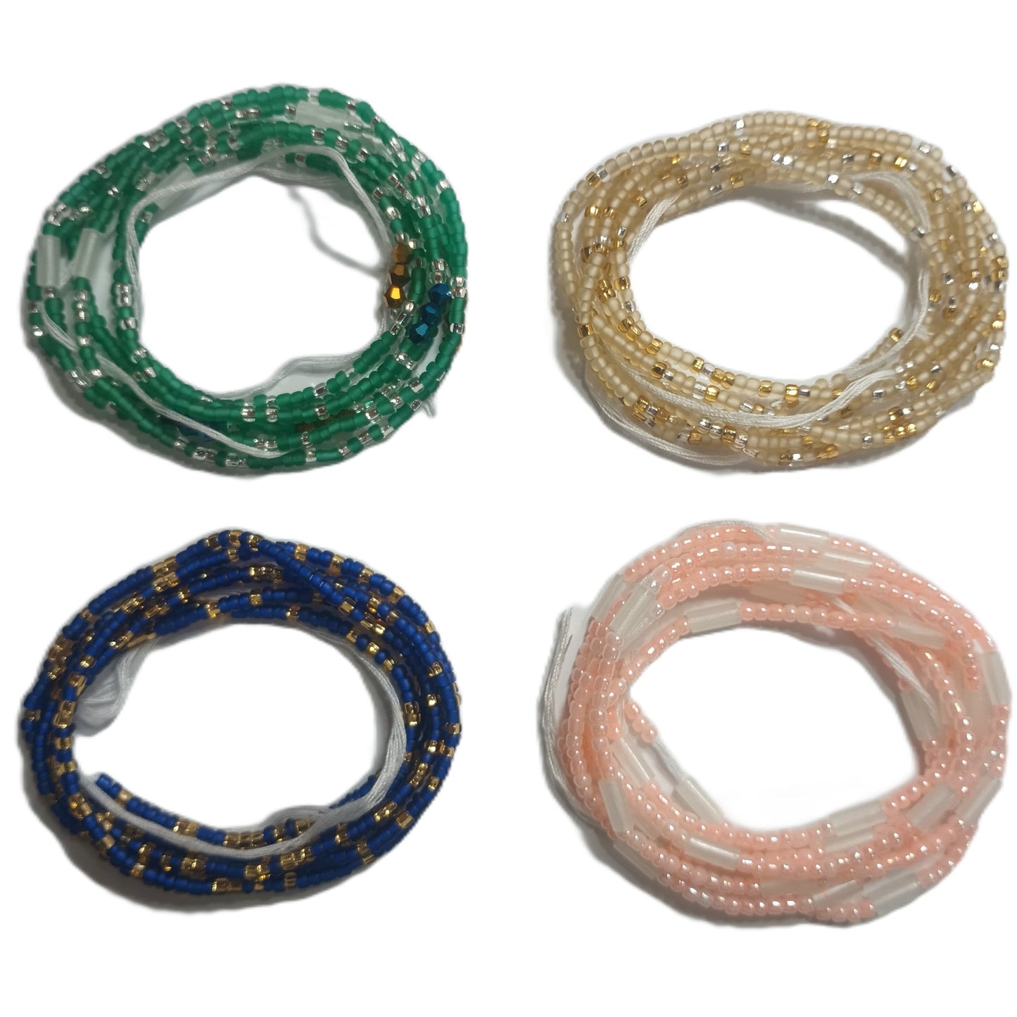 4 Pack Waist Beads Bundle, 15 Colorful Variations (44 Inch Tie-On)