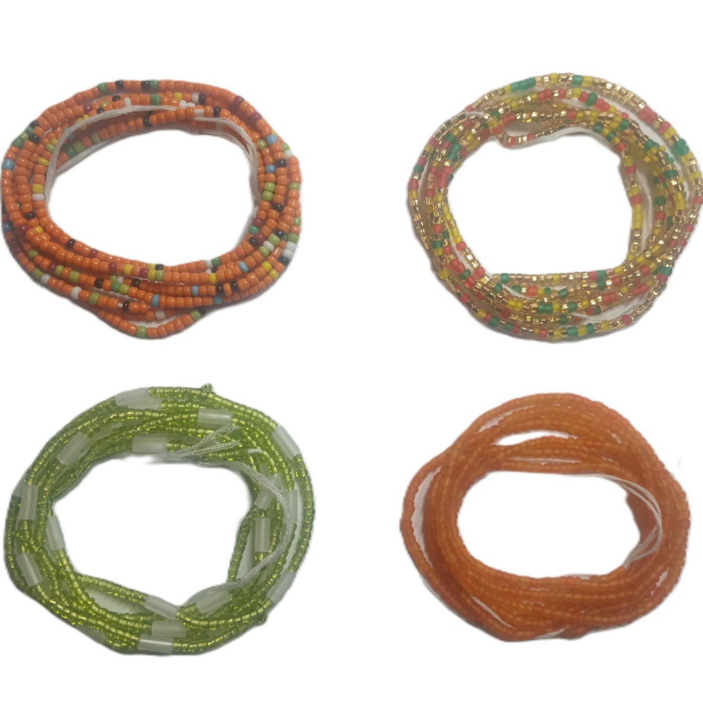 4 Pack Waist Beads Bundle, 15 Colorful Variations (44 Inch Tie-On)