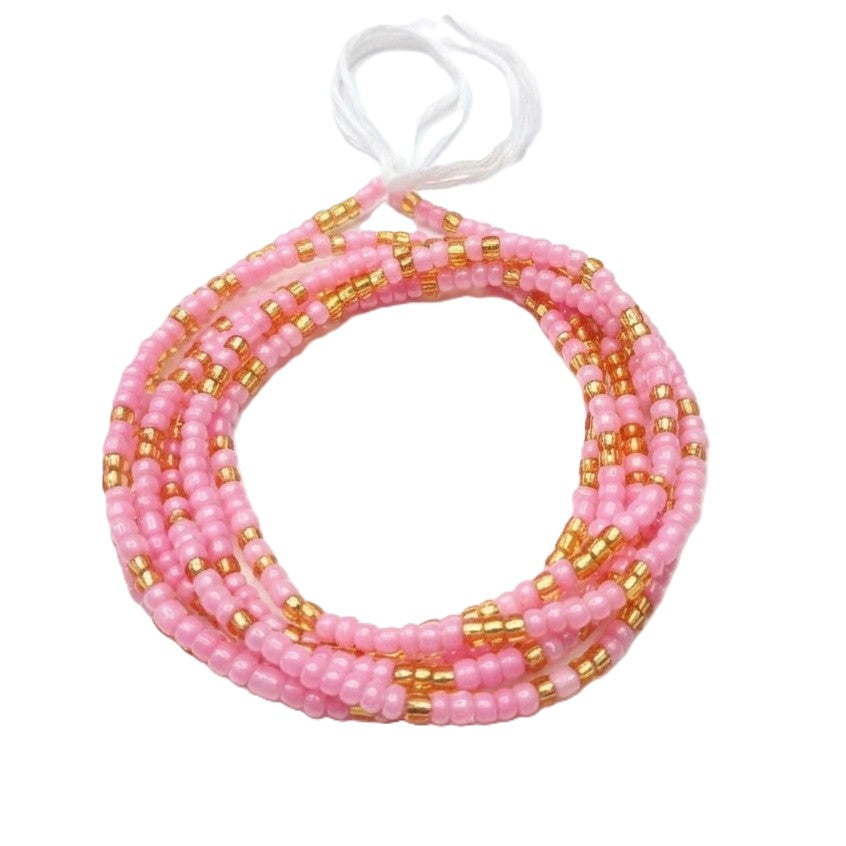 Gold & Colorful Authentic Tie-on Glass Waist Beads, 45-Inch Strand