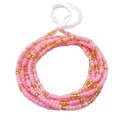 Gold & Colorful Authentic Tie-on Glass Waist Beads, 45-Inch Strand