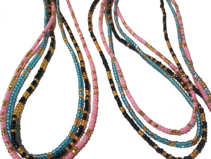 Gold & Colorful Authentic Tie-on Glass Waist Beads, 45-Inch Strand