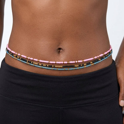 Gold & Colorful Authentic Tie-on Glass Waist Beads, 45-Inch Strand