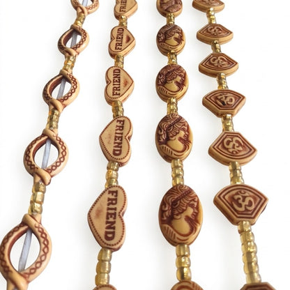 Acrylic Faux-Carved Statement Beads with Gold Accents, Lightweight Versatile Tie-On Adjustable 45-Inch Strands
