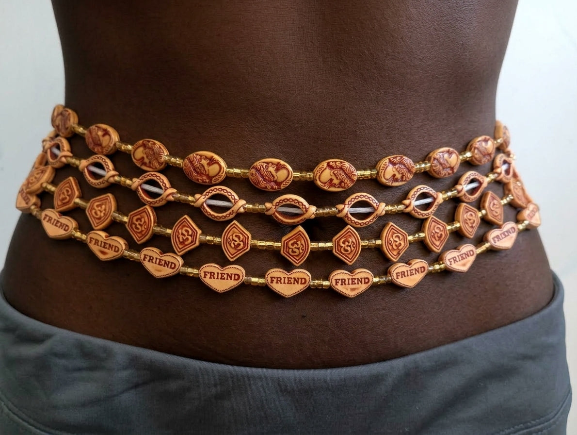 Acrylic Faux-Carved Statement Beads with Gold Accents, Lightweight Versatile Tie-On Adjustable 45-Inch Strands