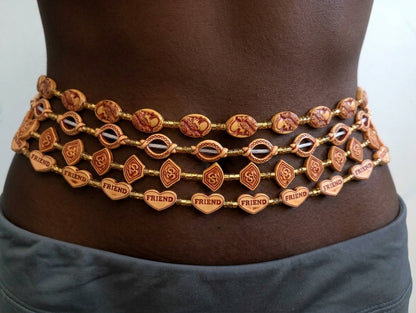 Acrylic Faux-Carved Statement Beads with Gold Accents, Lightweight Versatile Tie-On Adjustable 45-Inch Strands